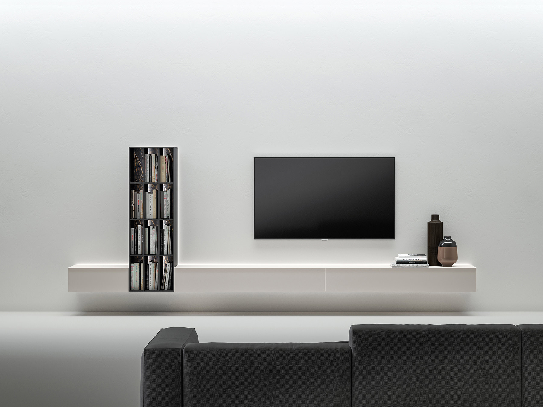 Caccaro Suspended module with vertical Bookcase