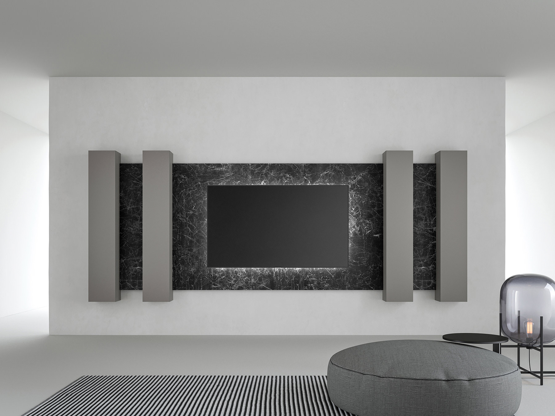 Caccaro TV with Boiserie in Kera Nero Marquinia