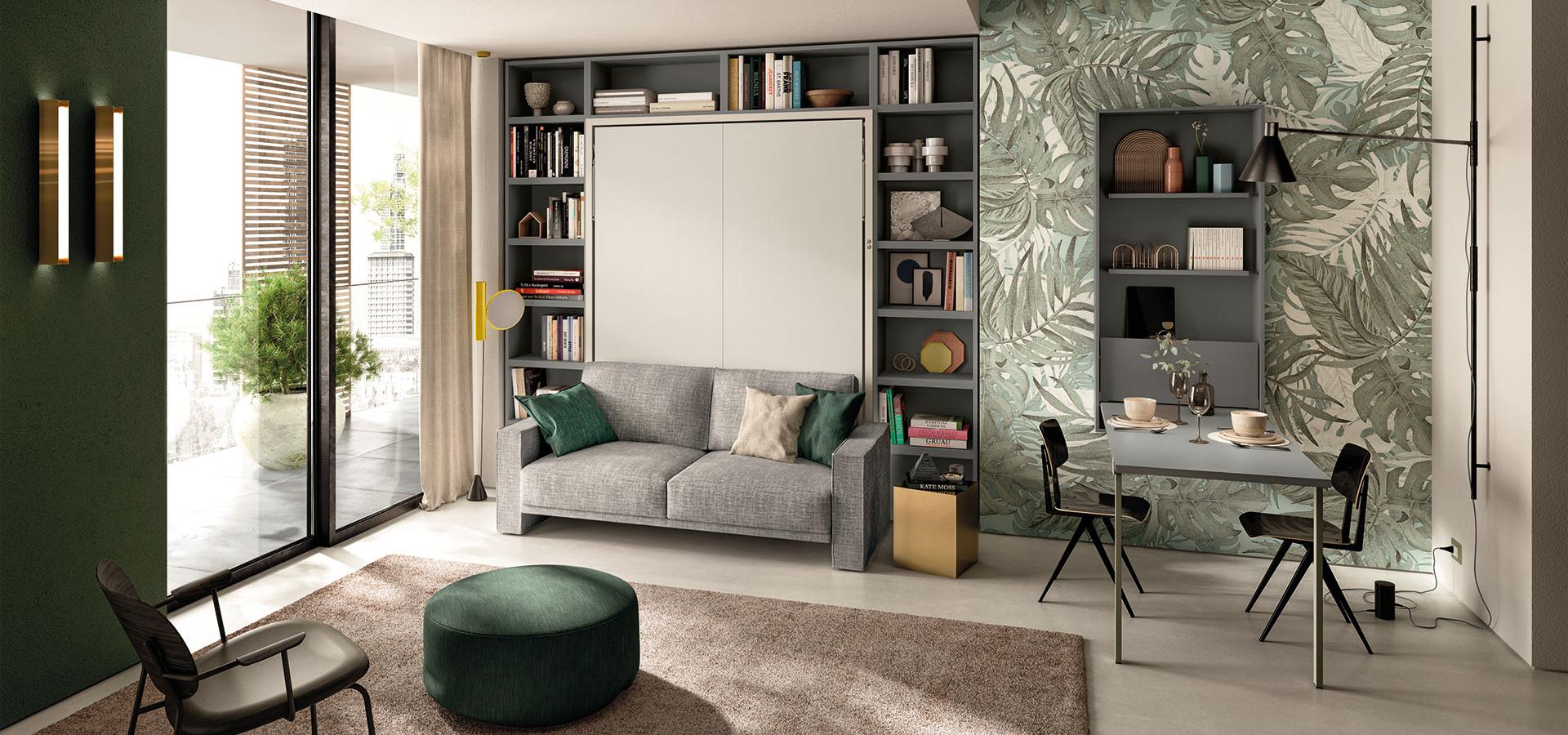 Clei Wall-mounted folding desk/table with storage unit