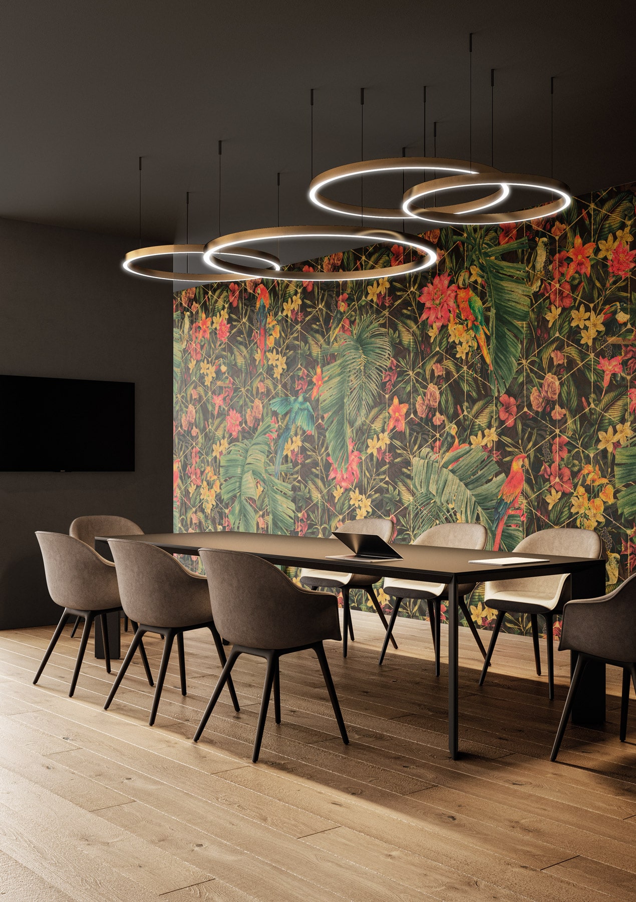 Instabilelab Tapete mit exotischen Vögeln, Papageien und Blumen