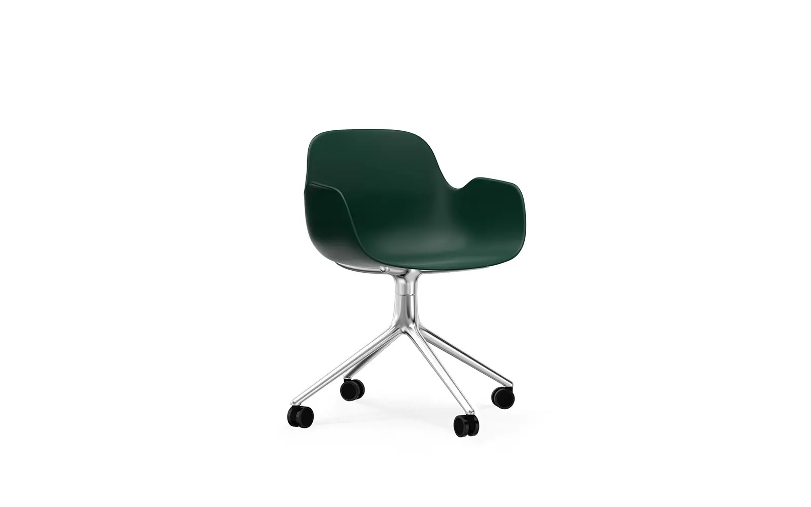Normann Copenhagen Form drejestol m. armlæn 4W aluminium/grøn